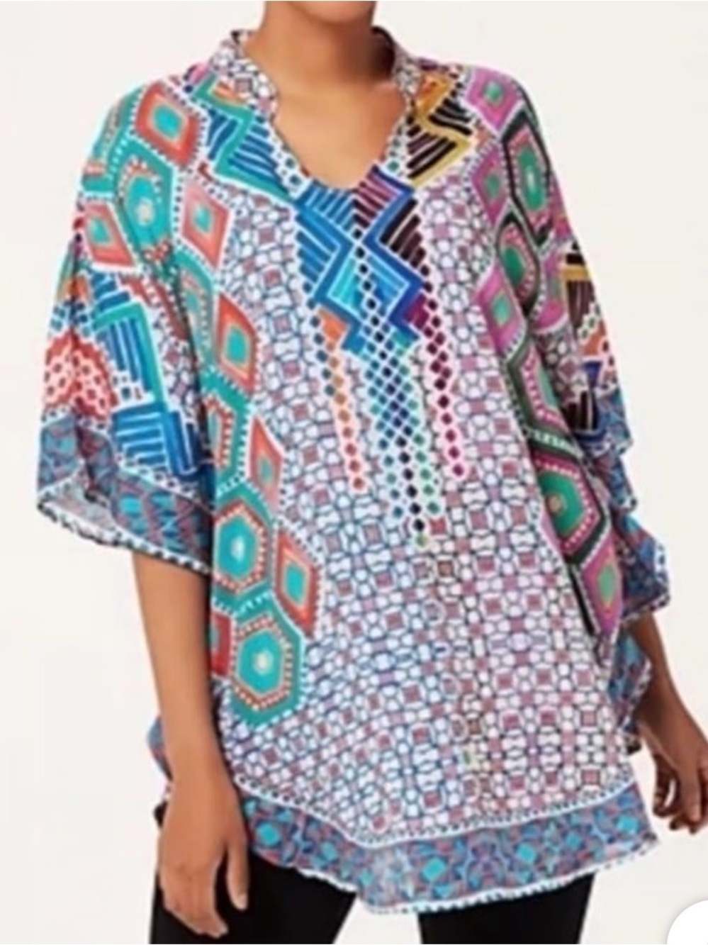 Tolani Collection Abstract Geometric Oversized Boxy Tunic Top, Size XL
